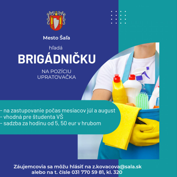 Mesto hľadá brigádničku - pozícia upratovačka