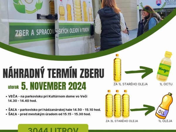 Náhradný termín zberu starých olejov a tukov