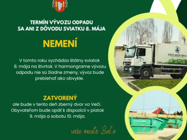 VÝVOZ ODPADU BUDE PREBIEHAŤ AKO OBVYKLE