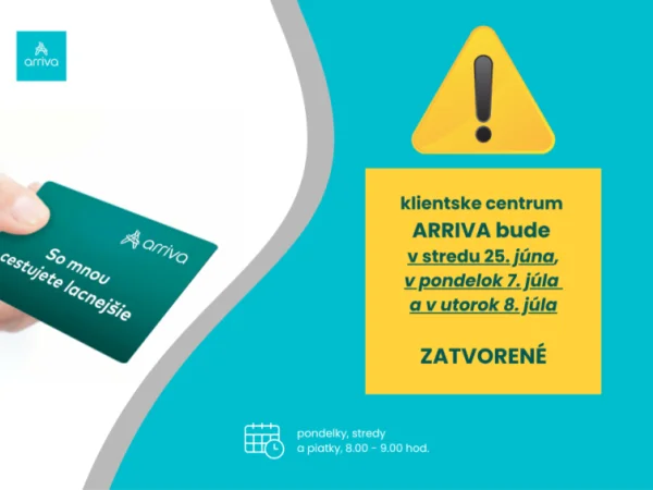 OZNAM: ARRIVA BUDE ZATVORENÁ