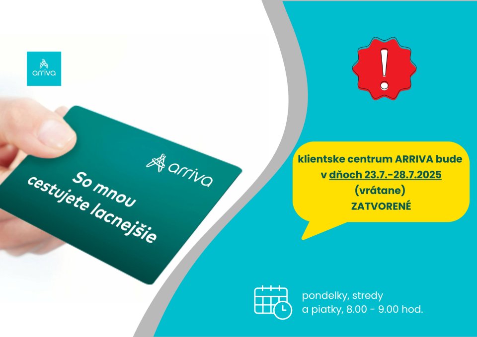 ARRIVA BUDE ZATVORENÁ