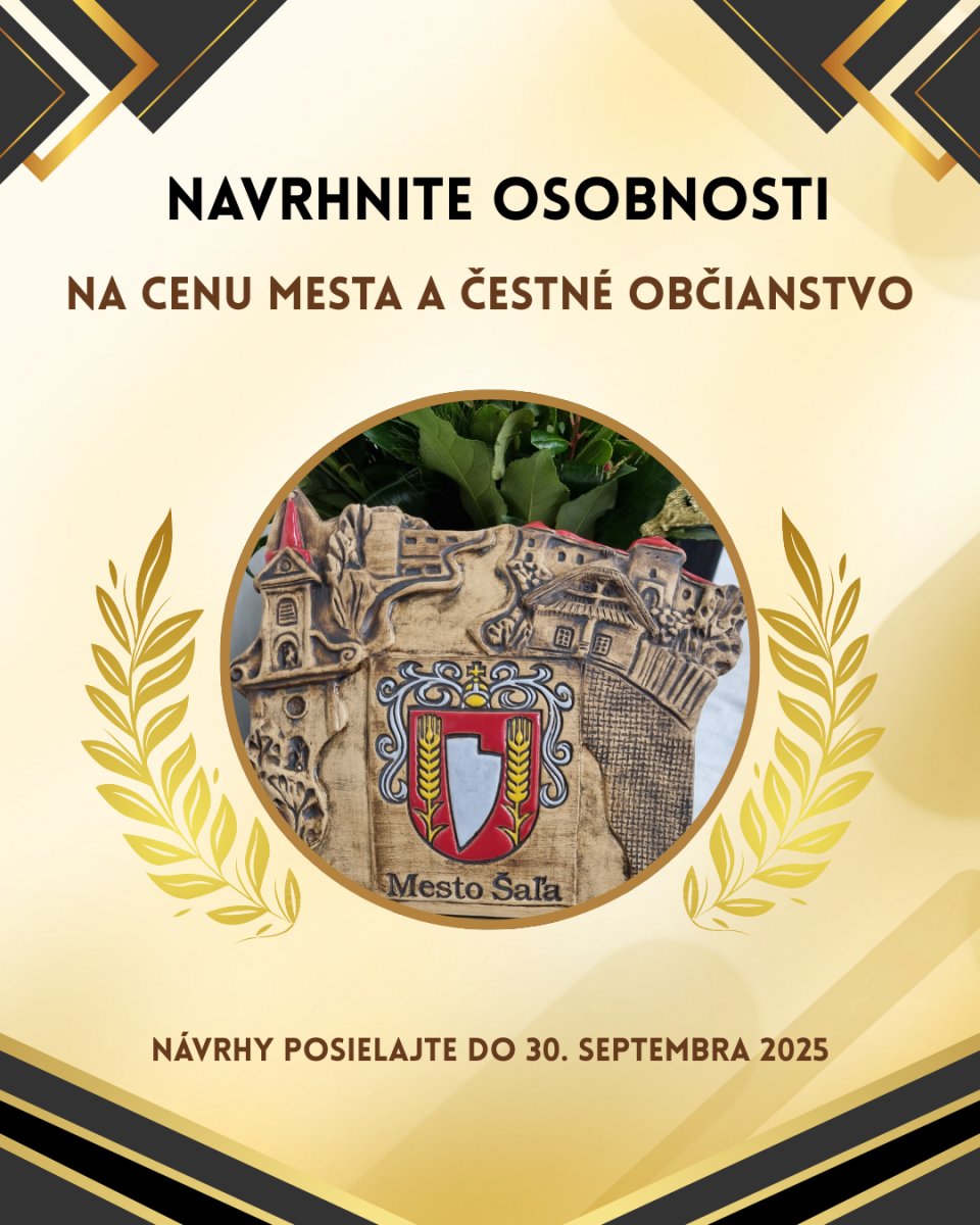 Mesto Šaľa vyhlasuje výzvu na podávanie návrhov na ocenenia