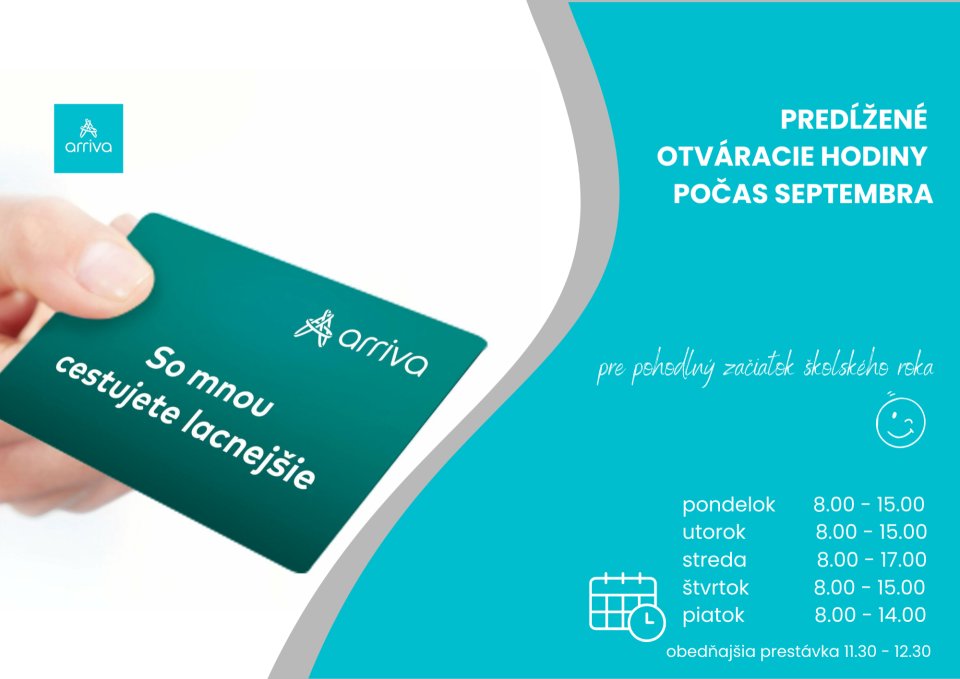 PREDĽŽENÉ OTVÁRACIE ČASY V ARRIVE