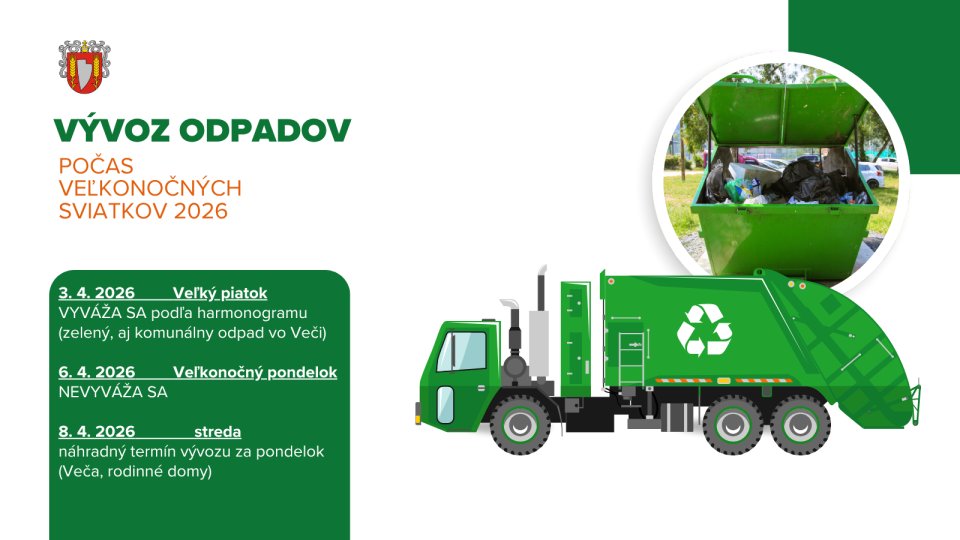 INFO: VÝVOZ ODPADU POČAS VEĽKONOČNÝCH SVIATKOV