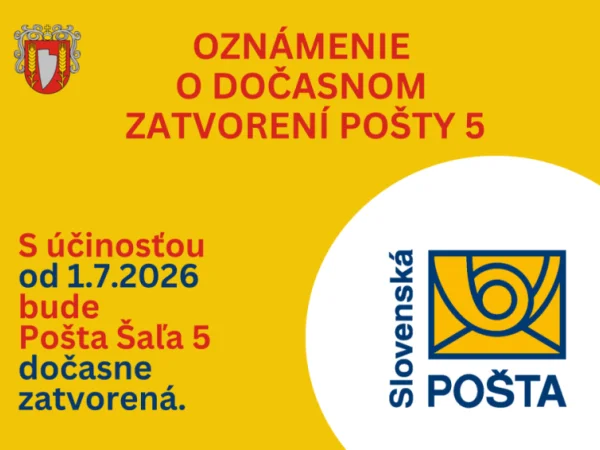 Pripomíname - Pošta vo Veči bude od 1. júla dočasne zatvorená