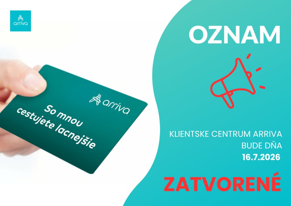 OZNAM – Zatvorené klientské centrum Arriva