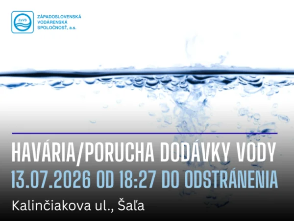 OZNAM – havária/porucha dodávky vody z verejného vodovodu
