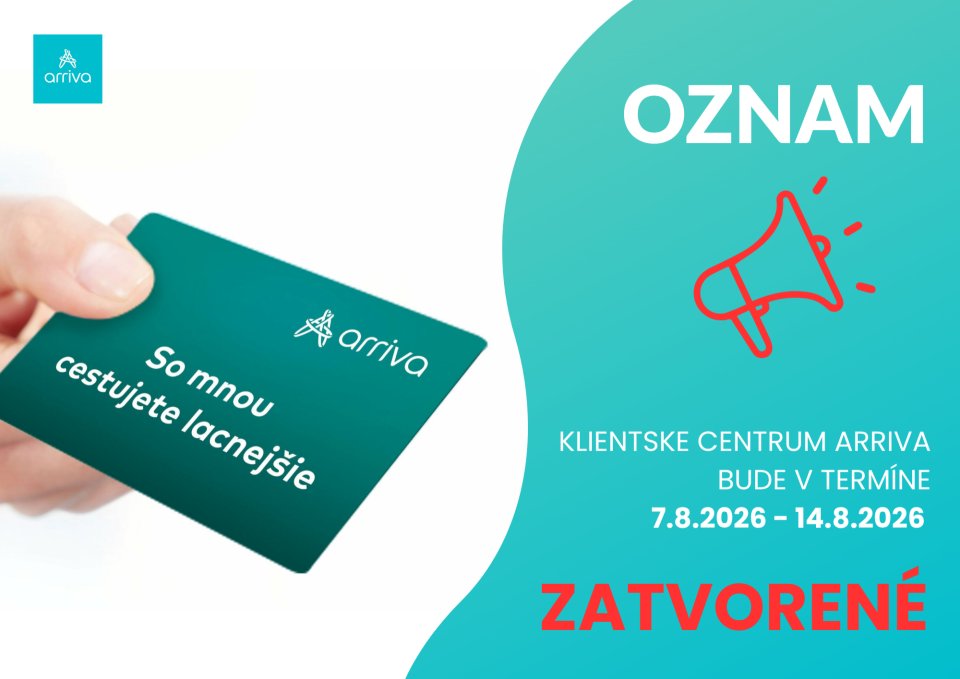 OZNAM – Zatvorené klientské centrum Arriva