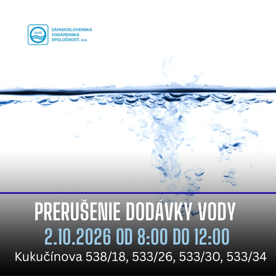 OZNAM – prerušenie dodávky vody z verejného vodovodu