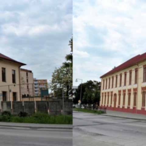 ZŠ P. Pázmánya v Šali pred a po vynovení fasády