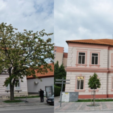 ZUŠ v Šali - pred a po oprave fasády, zdroj: Jozef Tamaškovič