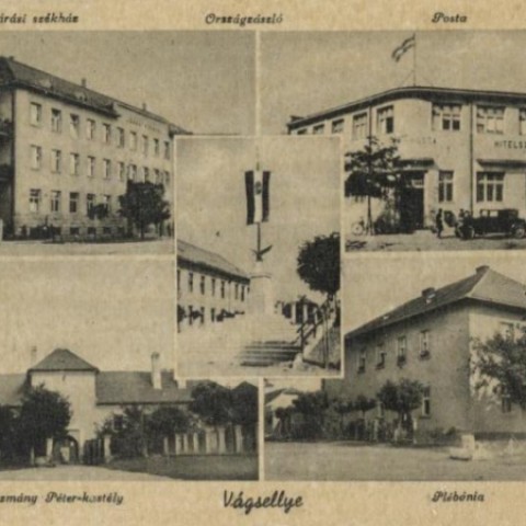 13.Šaľa-budova okresného úradu, pošta, kaštieľ p.pázmány, farský úrad, štátna vlajka (1939-1944)