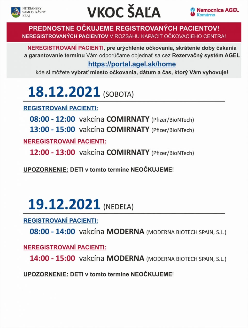 Očkovanie 18. a 19. decembra