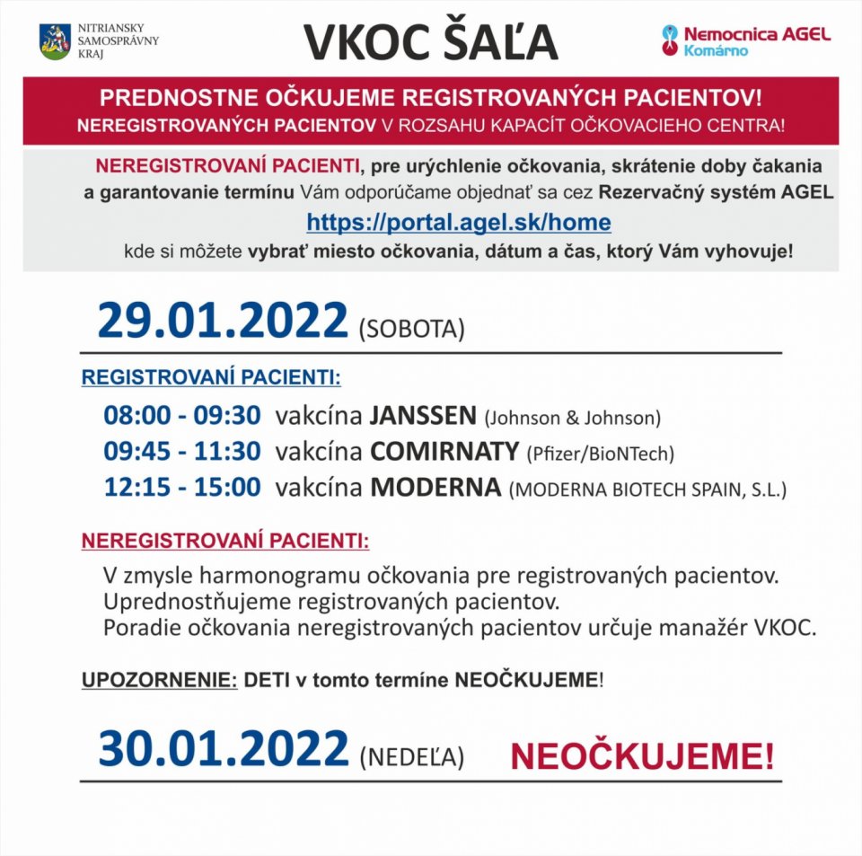 Očkovanie v Šali a vo Veči bude len v sobotu